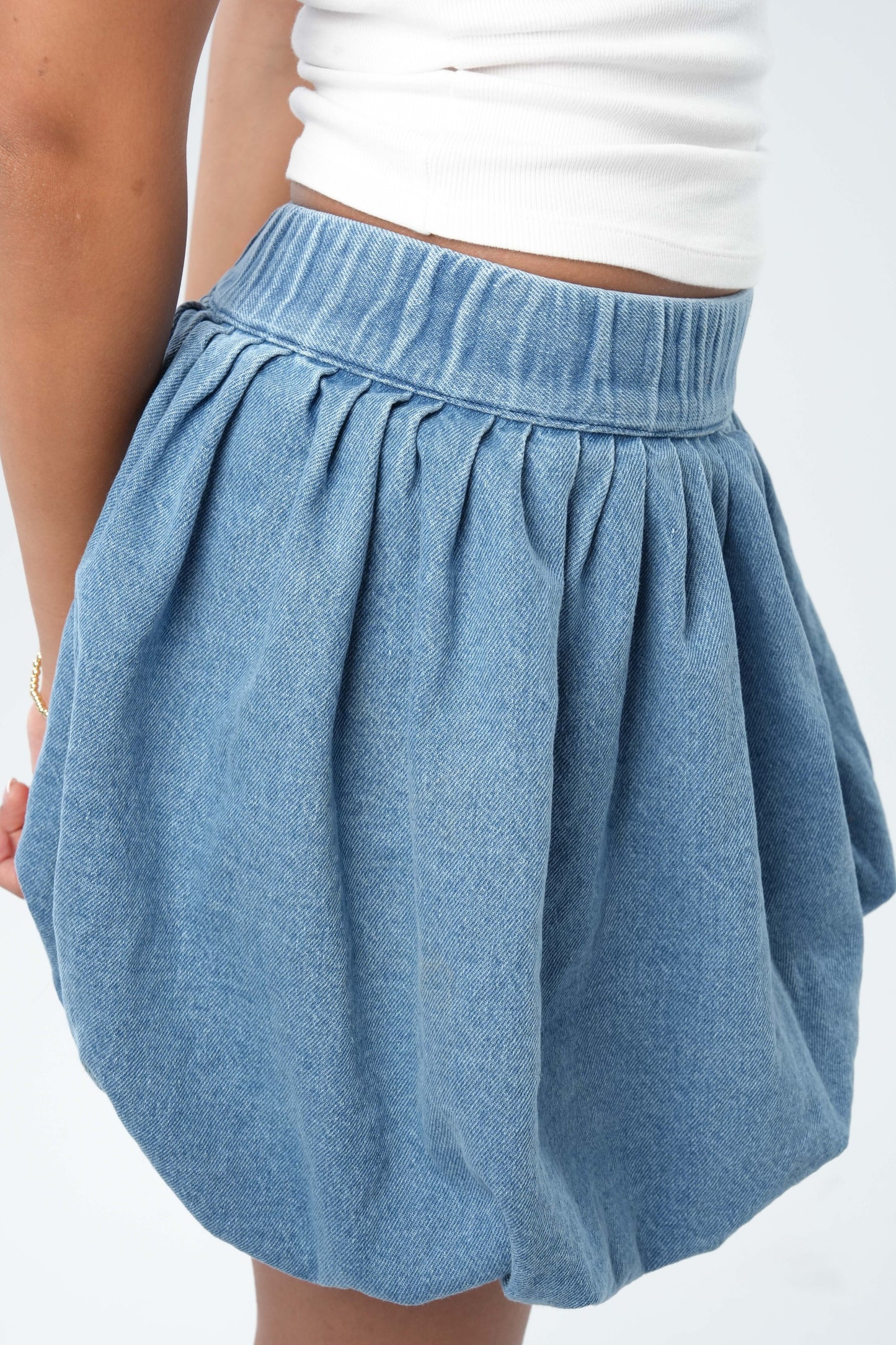 Denim Puffer Skirt - Light Blue